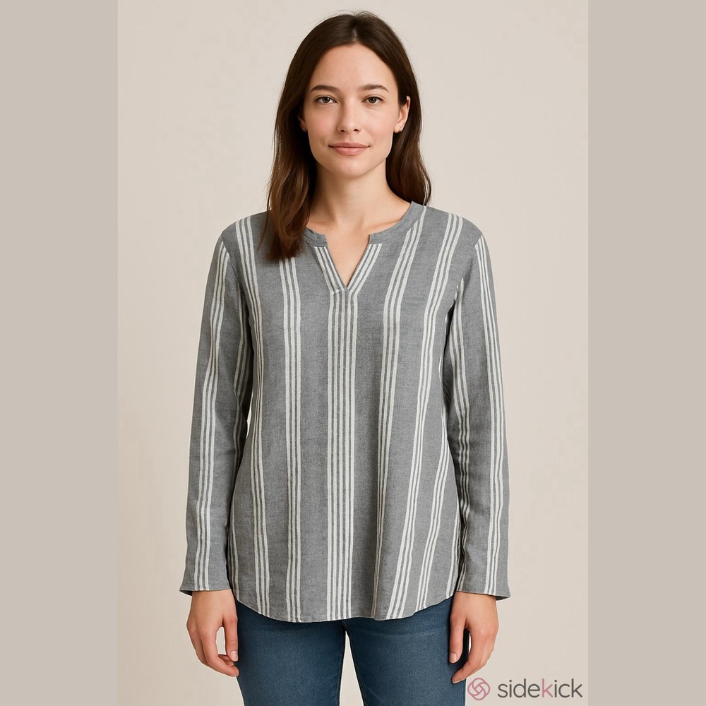 Old Navy Women's Tunic Top Gray Striped Long Sleeve Large